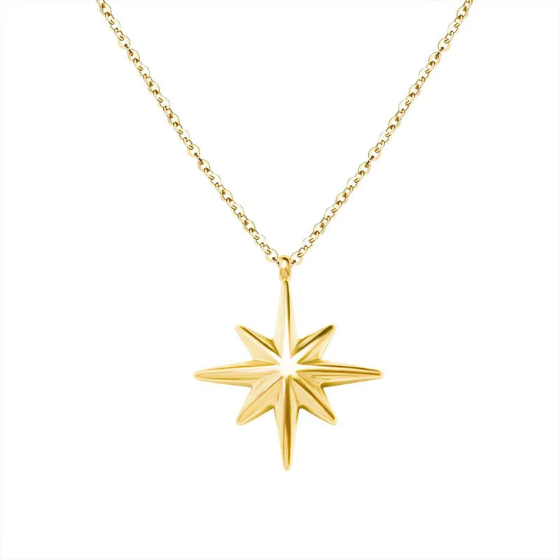 

Creative Stainless Steel Jewelry 18K Gold Plated North Star Pendant Necklace
