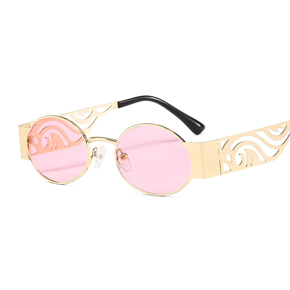 

New Punk Oval Frame Metal Shades Around The Flower Hollow Mirror Legs Personality Men And Women Sunglasses