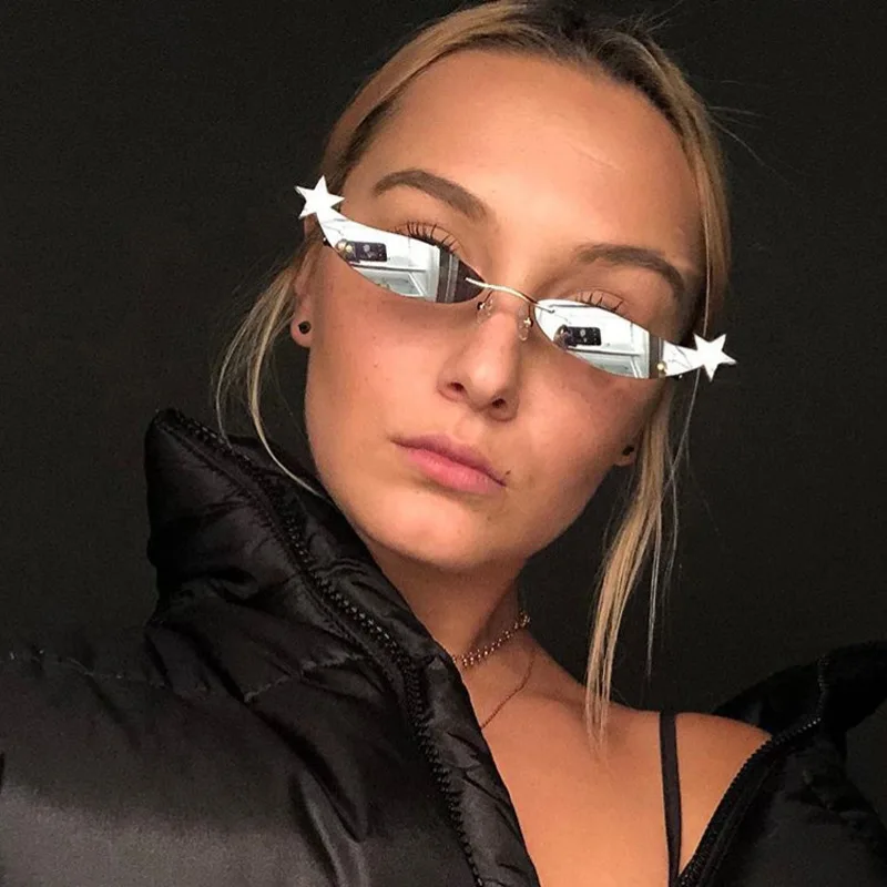

Women Personality Star Sunglasses Top Selling Small Size Mini Europe Street Style Frameless Cateye Sun Glasses