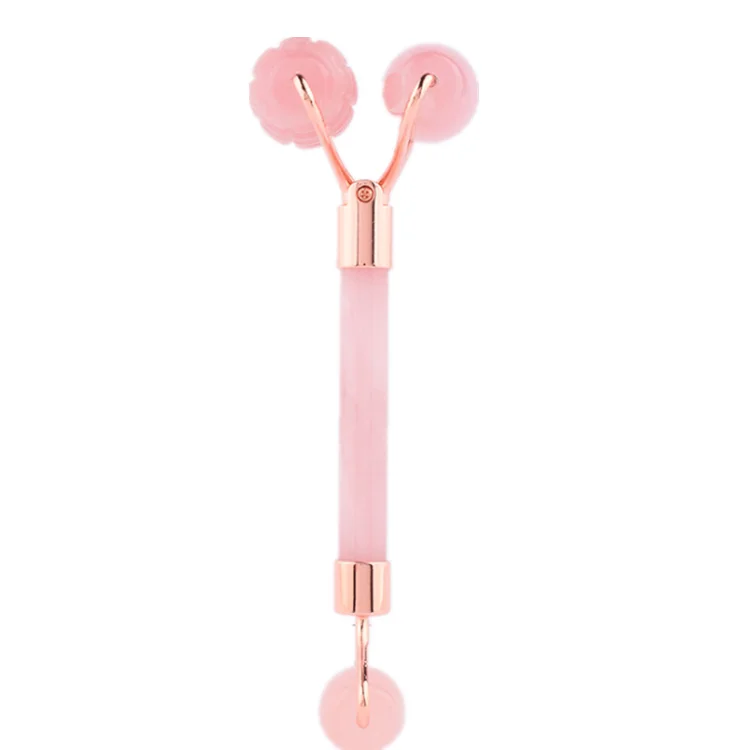 

Exquisite Y-Shape Rose Quartz jade roller for facial massage Anti-Aging best Rose Quartz jade roller tools, Pink