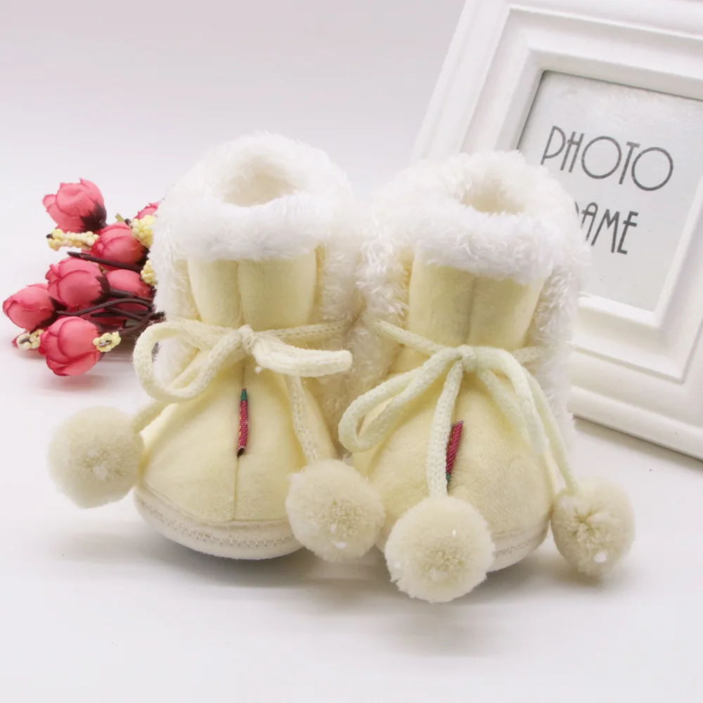 
Hot Selling Lace-up Ball Fancy Colorful Cute Fur Warm footwear Toddler Fleece Bootie Christmas Infant Winter Boots shoes 
