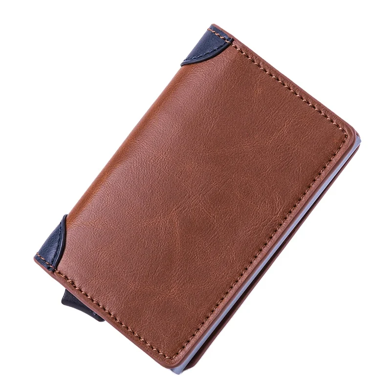 

Wholesale Customized logo leather aluminum wallet mens pop up RFID blocking credit card holder case