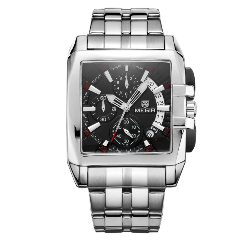 

Megir 2018G square case stainless steel band luxury men watches relojes para hombre chinese men sports watch waterproof