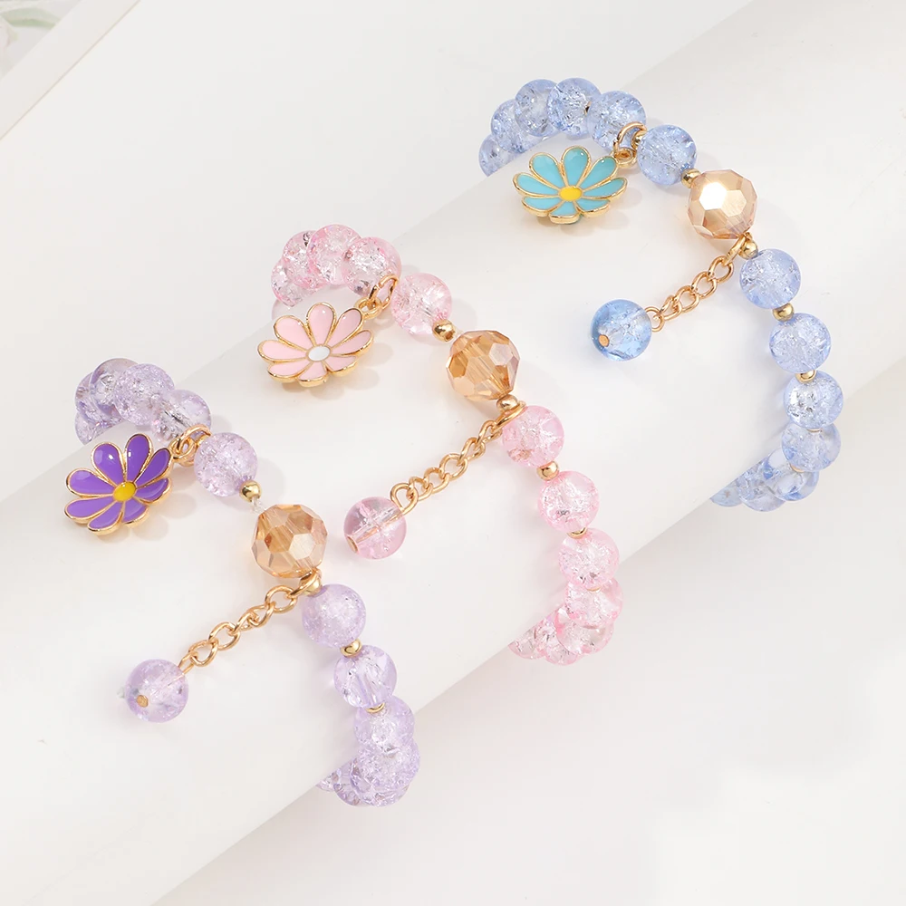 

Y2K Wholesale Fashion Oil Drip Bracelet Cartoon Flower Charm Bracelet Chunky Chain Bead Bracelet For Girls, Colours