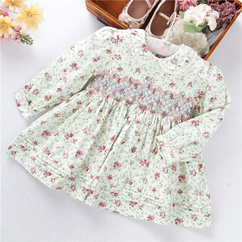 

C071683 autumn long sleeve girls' dresses flower floral cotton kids clothes children clothing wholesale