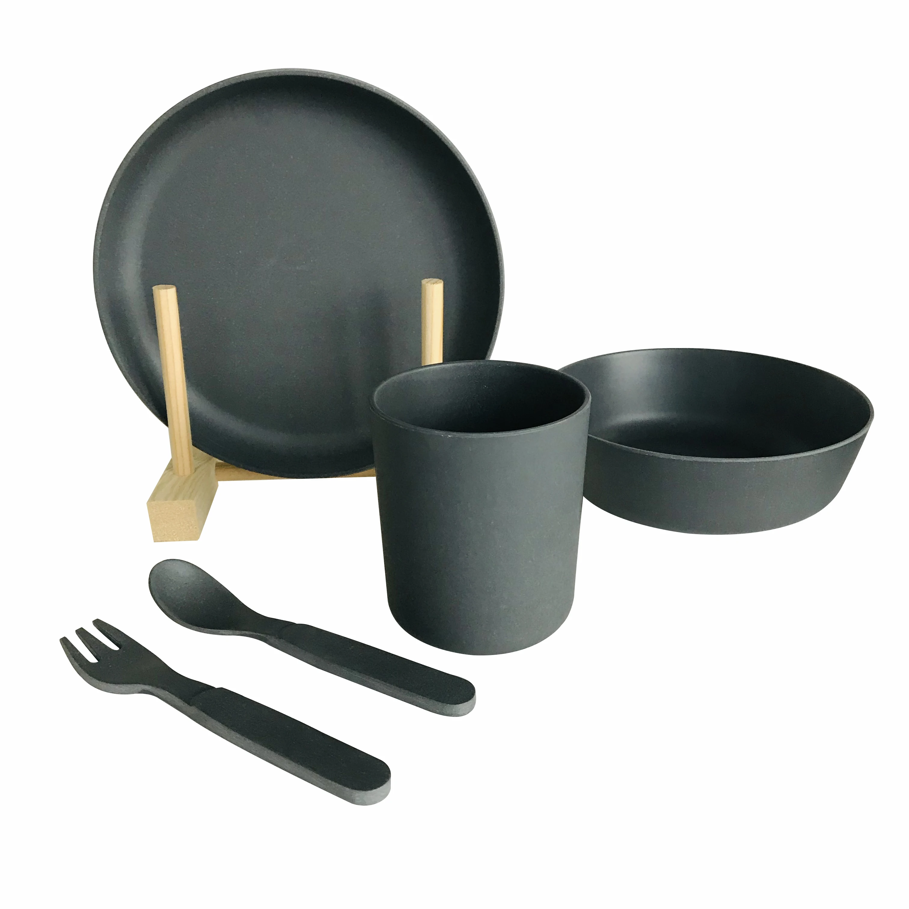 5PCs Eco Friendly Biodegradable Tableware Bamboo Fiber Kitchen Plate Set Kids Dinner Set Dinnerware