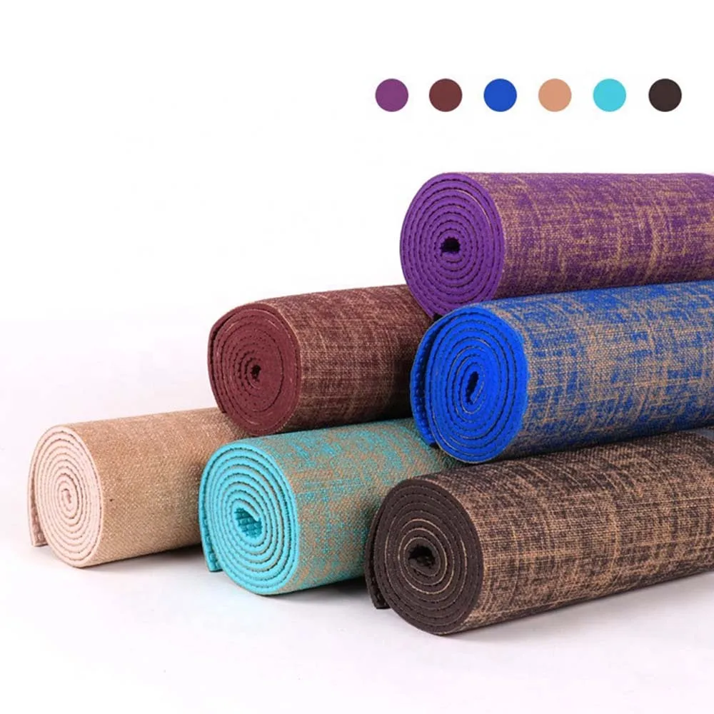 

Wholesale Non-slip Eco-friendly PVC Printed Bamboo Jute Yoga Mat with Strap 3-10mm Thick, Customized