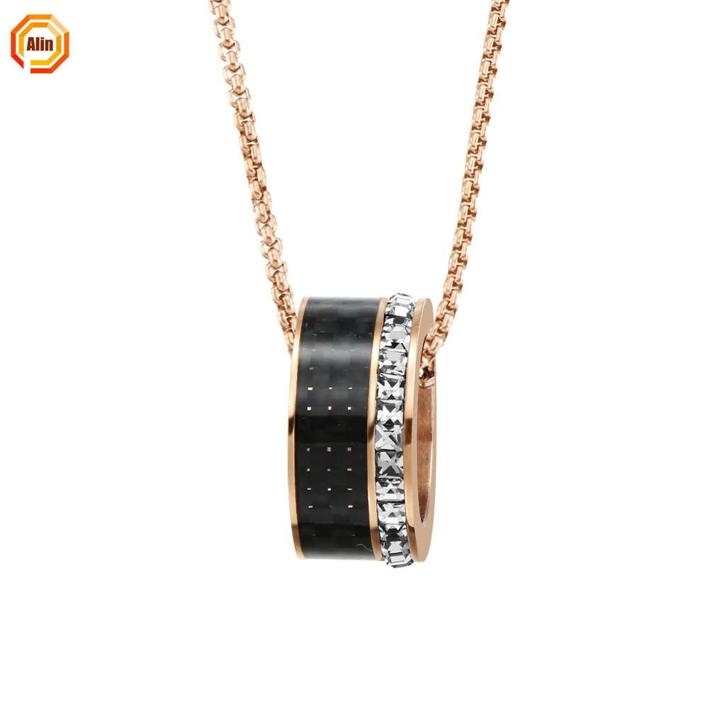 

2021 newest Stainless steel 316L Classic Stainless Steel Couple Pendant Circle Crystal Stone necklace Pendant for couple