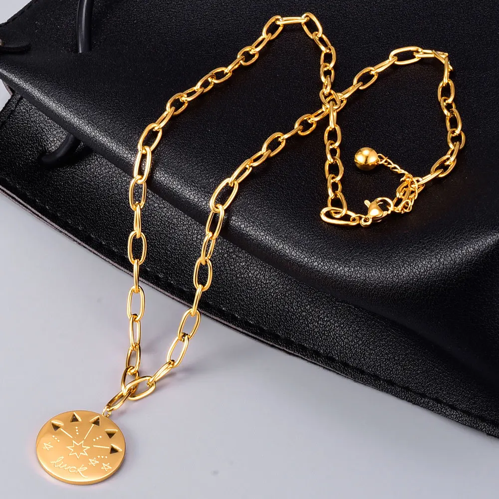 

2021 Newest Design 18k Gold Plating 316L Titanium Steel Lucky Necklace Star Disc Link Chain Necklace