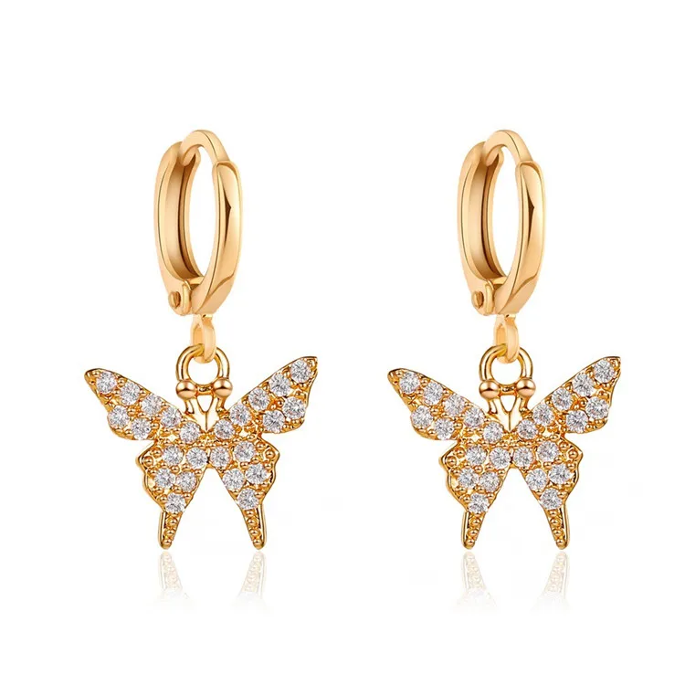 

2020 Hot sale Bohemian Small Diamond Butterfly Clip on Earrings Rhinestone butterfly hoop earrings for women