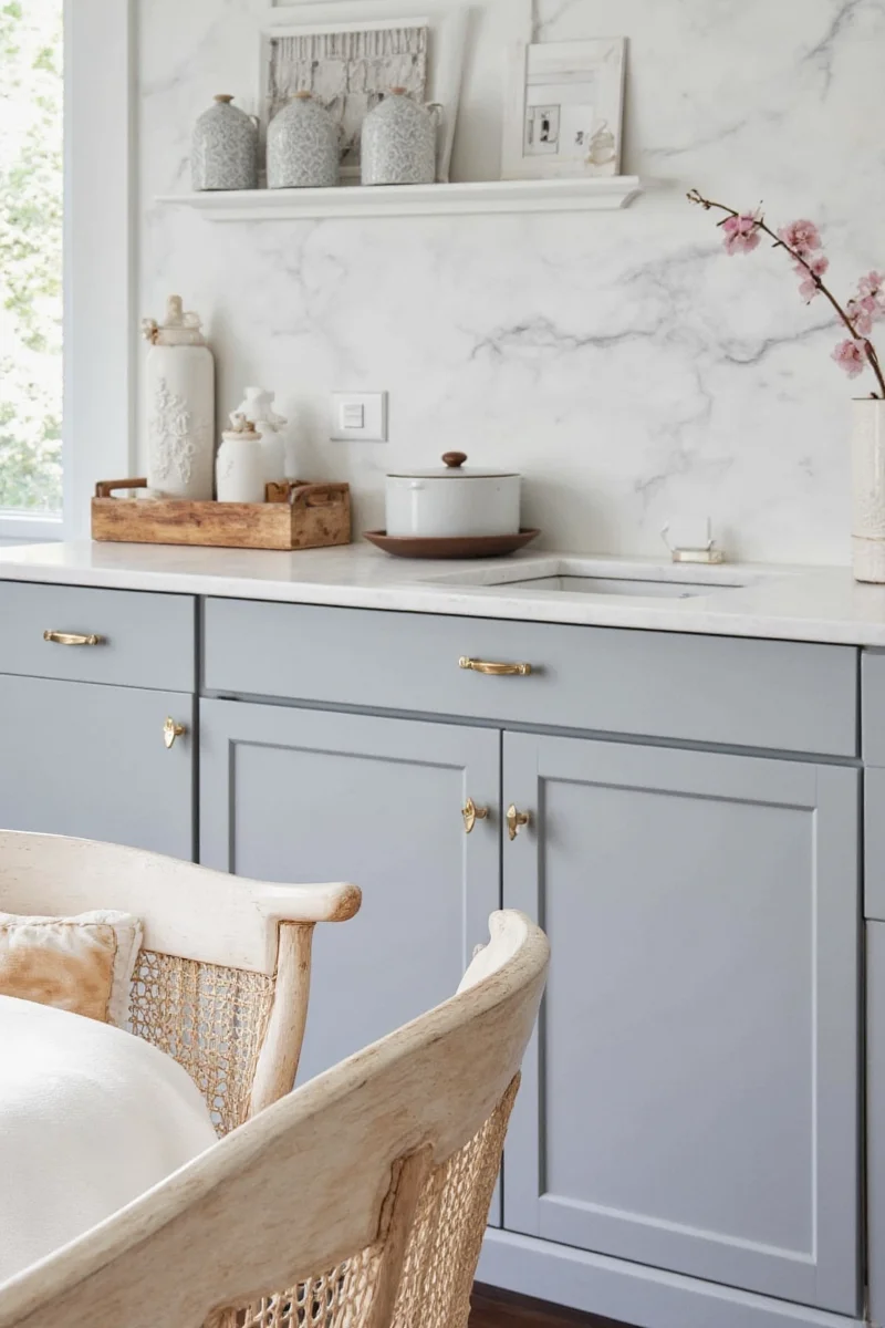 Seasonal decoration on grey kitchen cabinets for Christmas
