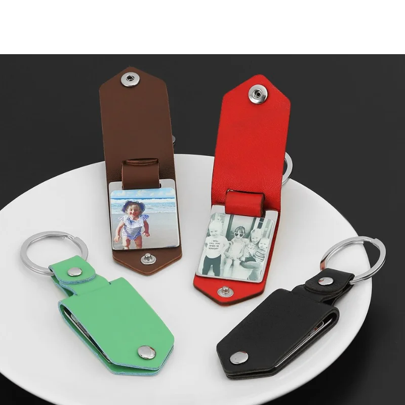 

Personalized Photo Keyring Leather Case Photo Keychain Gift for Dad or Mum, Black, brown, red