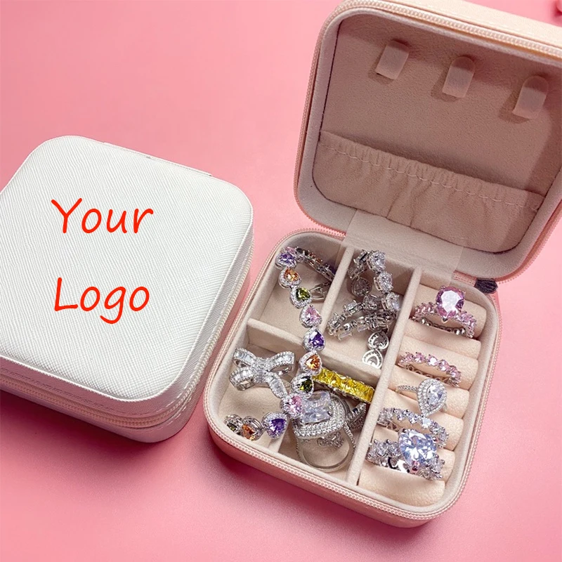 

Luxury Jewelry Box Gift Small Travel Jewelry Box Lady PU Leather Zipper Closure Earring Jewelry Storage Box