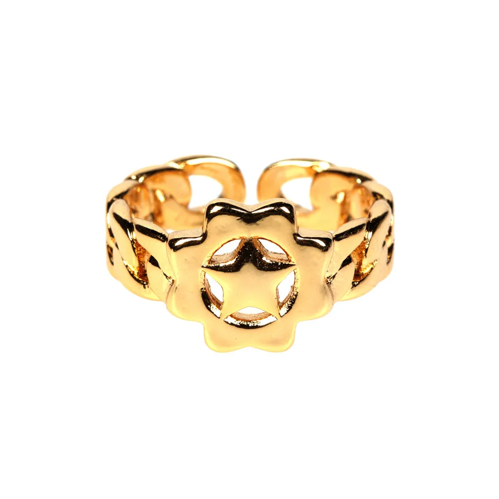 

Vintage Punk Old School Style Adjustable Gold Plated Star Link Chain Rings Gold Link Chain Opening Star Rings