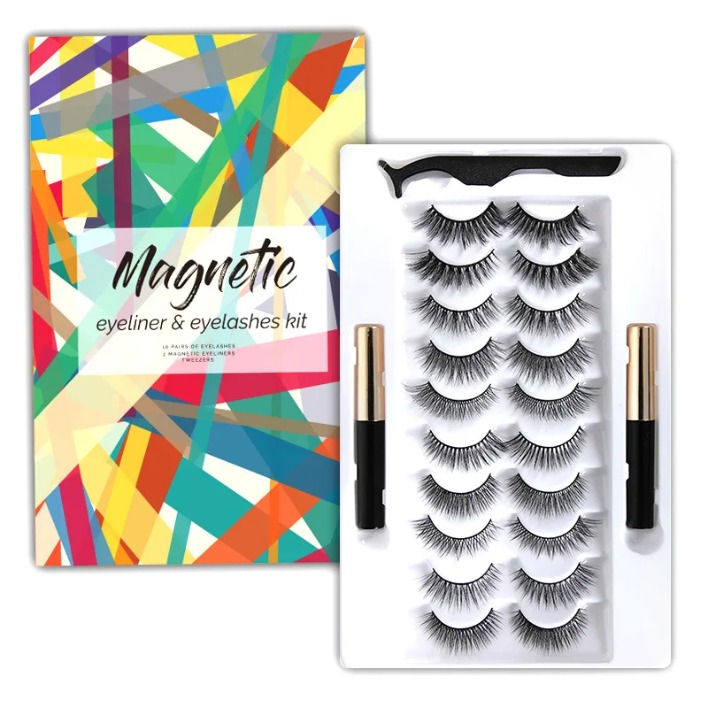 

private label 3d 3 6 10 pairs magnetic natural false eyelash vegan and eyeliner vendor for customized box set in crown package