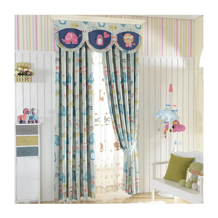 Wholesale Cheap Sheer Curtains With Attached Valance ready Made Blackout Curtains For Kids Room 
