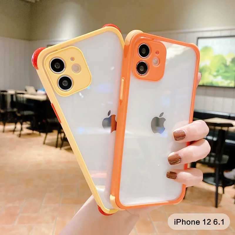 

New colorful design Four Corner shockproof acrylic phone case for iPhone 11 12 Promax clear phone case, 6 colors