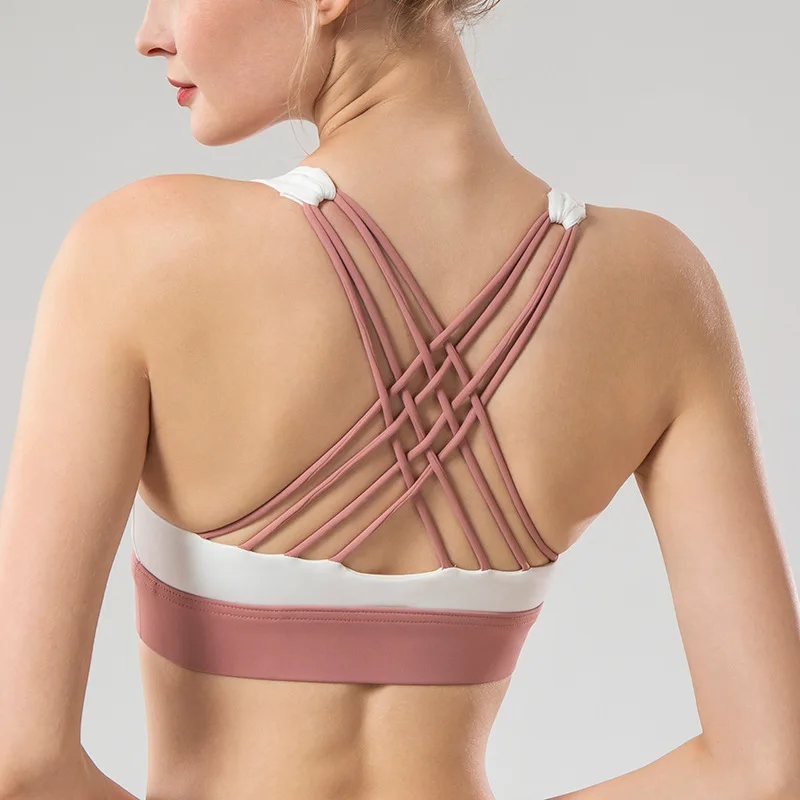 

Women Quick Dry Cross Back Workout Bra Breathable Push Up Bra Patchwork Ladies Bra