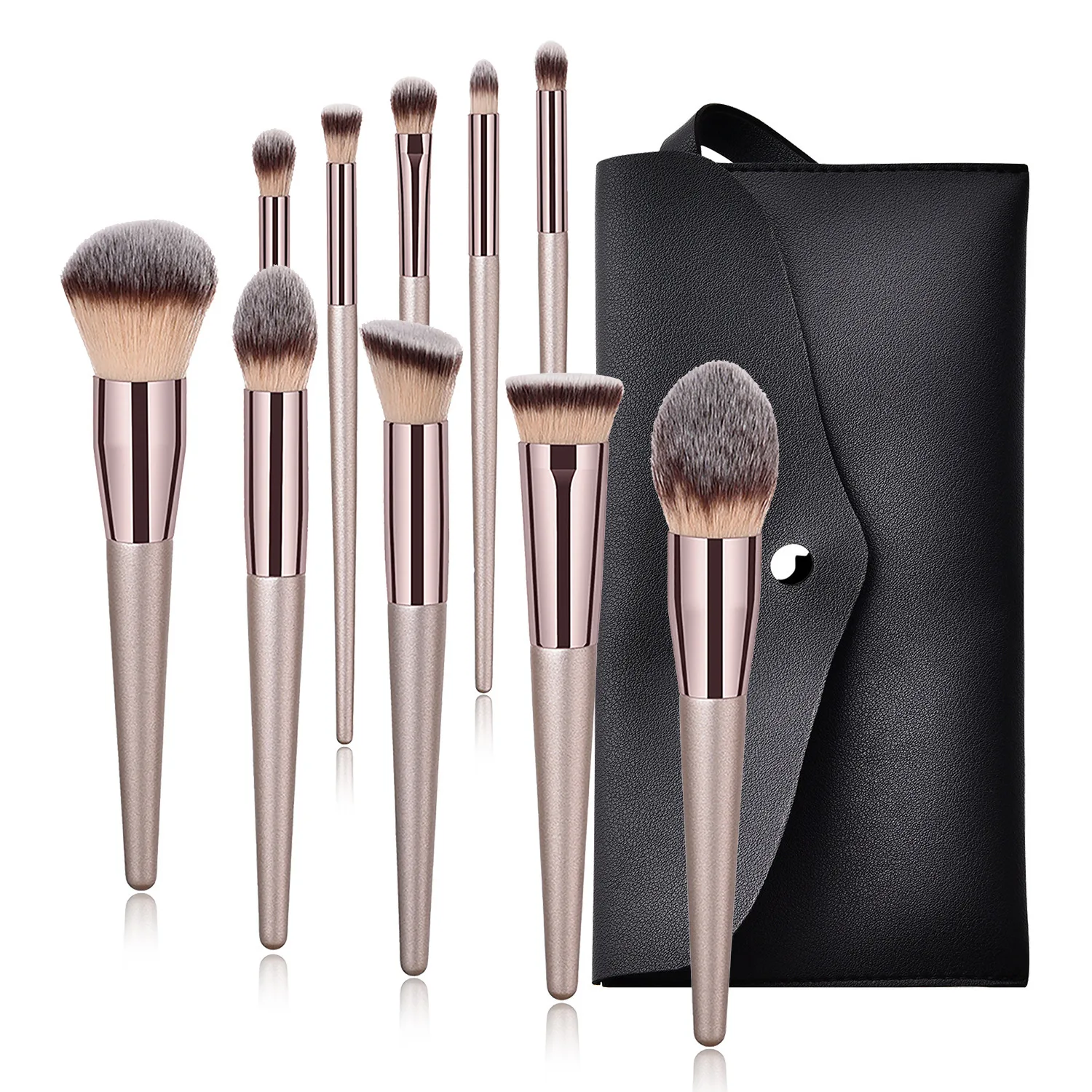 

10 Pcs Beauty Tools kakubin Foundation Brush Set Vegan Professional Champagne Makeup Brush Set brochas de maquillage, Champagne gold