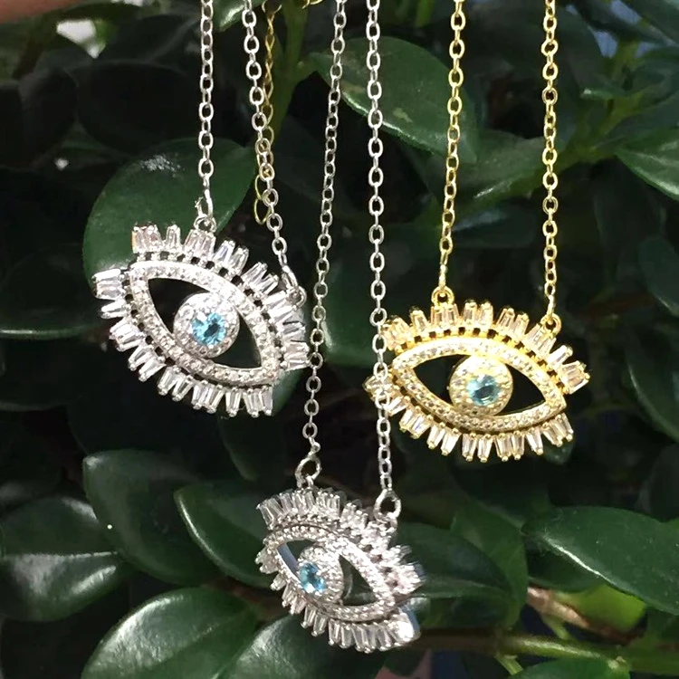 

Wholesale Blue Eye Pendant Women Necklaces 18k Silver Gold Charm Diamond Turkish Evil Eyes Pendant Devil Eyes Necklace