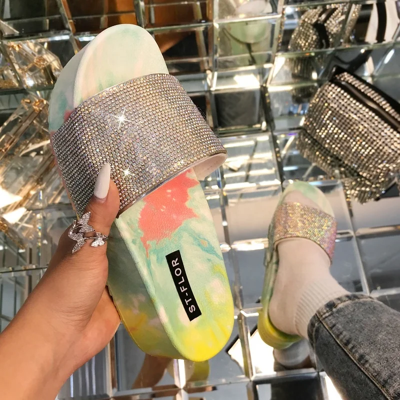 

New Design Outdoor Beach Women High Heel Diamond Wedge Sandals Slippers Lady Summer Platform Slippers For Women, Blue, pink, green