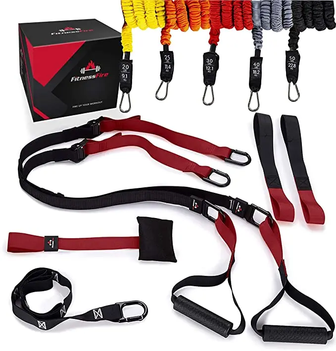 

Wellshow Sport Suspension Trainer Strap Resistance Band Set Sling Hanging Trainer Training Kit For Home Gym Fitness, Red,customized