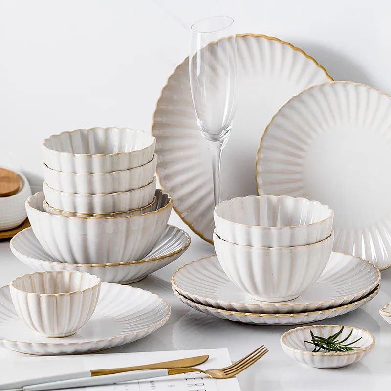 

Nordic retro ivory white complete dinnerware dinner plate set porcelain dinner sets for weddings banquet, As picture