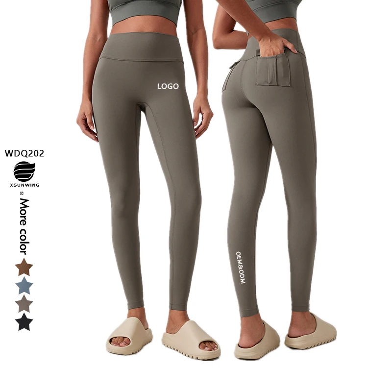 Xsunwing New Women High Waist Tummy Control Butt Scrunch Gym Pants Fitness Sports Tight Yoga Leggings With Back Pockets WDQ202