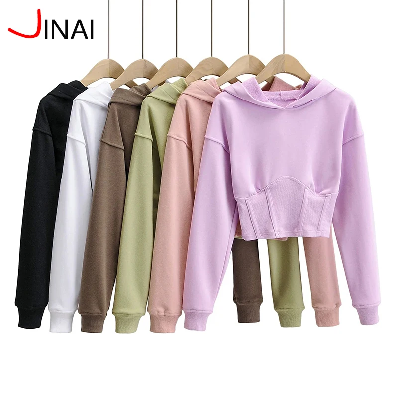 

2020 wholesale women long sleeve plain crop top hoodies sweatshirts, 5 color avaliable