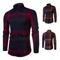 

Spring Men Long Sleeve Solid Color Corduroy Plaid Shirts