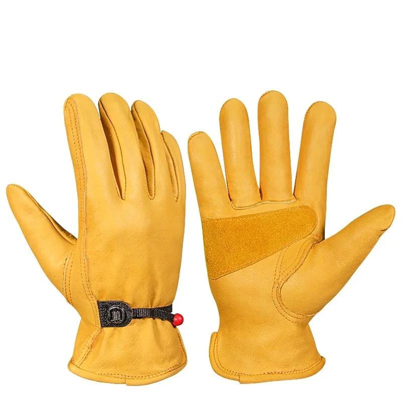 

Wear Resistant Sports Genuine Cowhide Driving Motorcycle Leather Glove For Men and Women Gardening Work leather gloves, Yellow