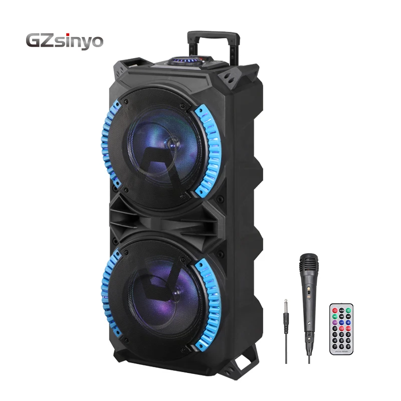 

double 8inch 20W trolley blue tooth outdoor portable speaker system with usb charger and wired microphone, Black