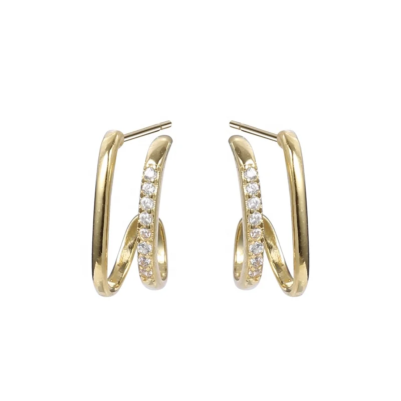 

E2049 Trending Jewellery Earrings Wrap Studs Cubic Zircon 925 Silver Twist Ear Cuff Earrings For Women