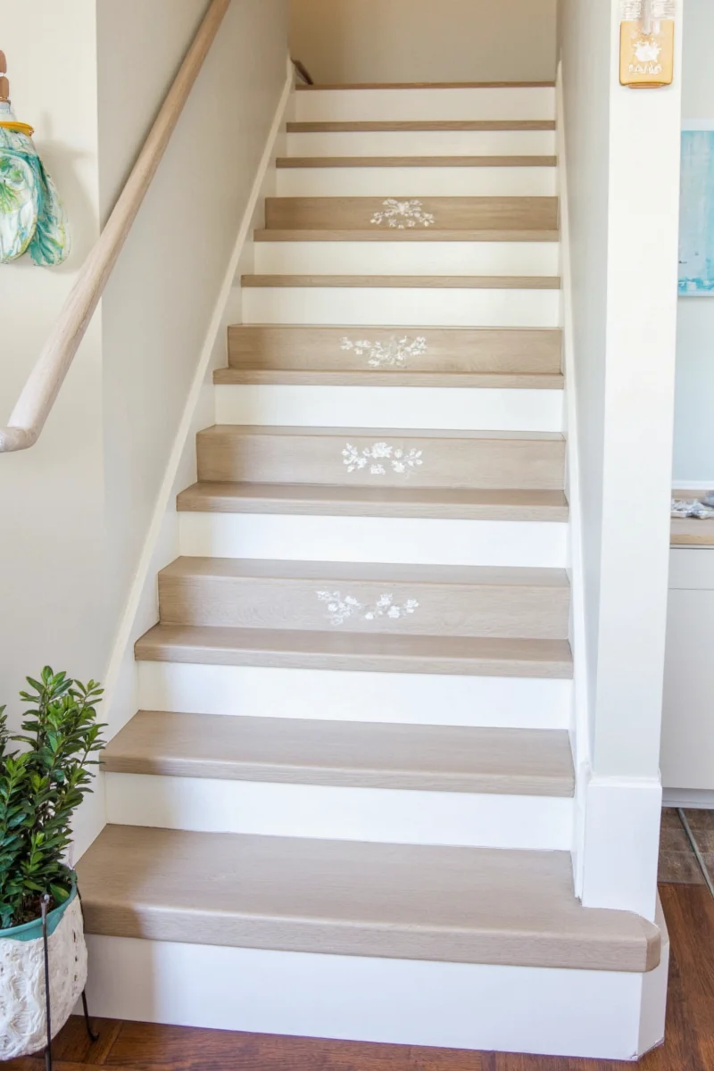 Family-friendly staircase design with art and rugs