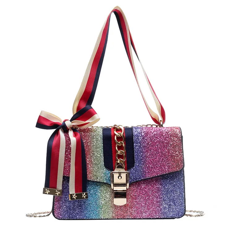 

new style PU sequin crossbody bags high-end fashionable women handbag, 7 colors available