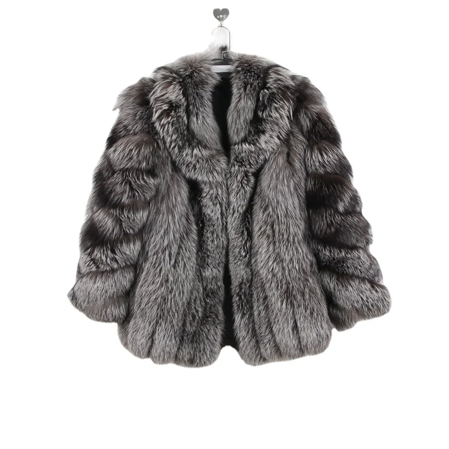 

QIUCHEN QC1846 real silver fox fur women winter coat bigger collar