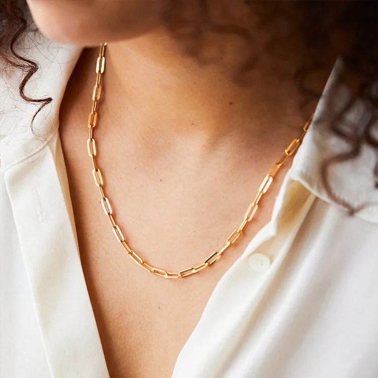 42CM 50CM Stainless Steel Paper Clip Chain Minimalist Gold Paperclip Clavicle Necklace Gold Plated