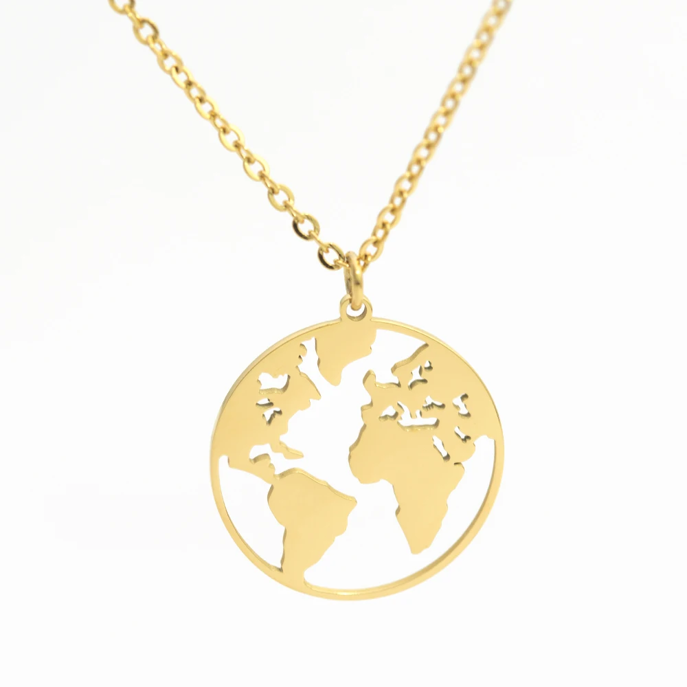 

World Map Charm Bracelet Jewelry Findings Stainless Steel Bijoux Globe World Map Pendant Necklace Women Accessories, Steel/gold/rose gold and other