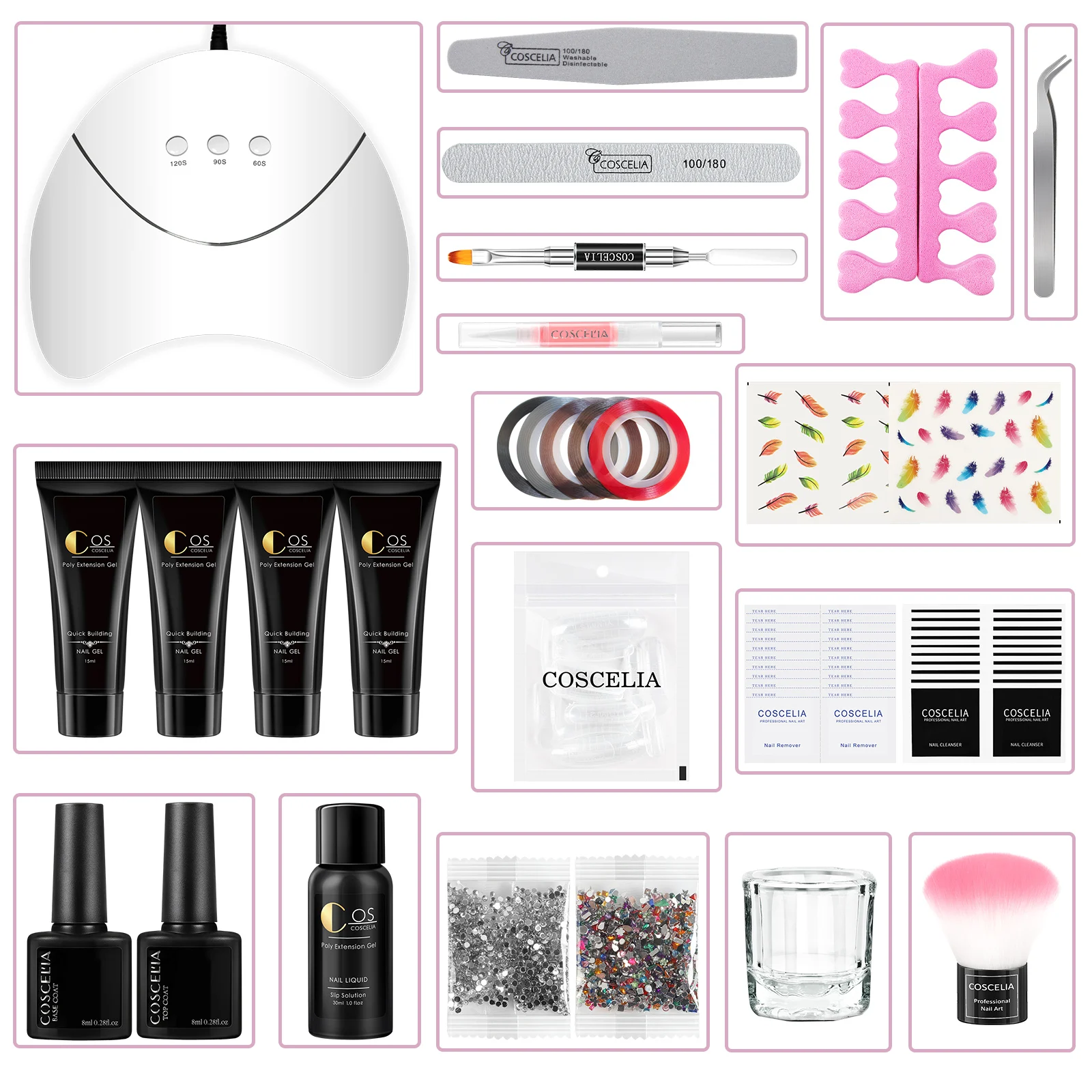 

COSCELIA High Quality Press on Nails 2021 Newest Professional Premium Poly Gel Nail Kit Poly Gel Starter Kit, 4 colors