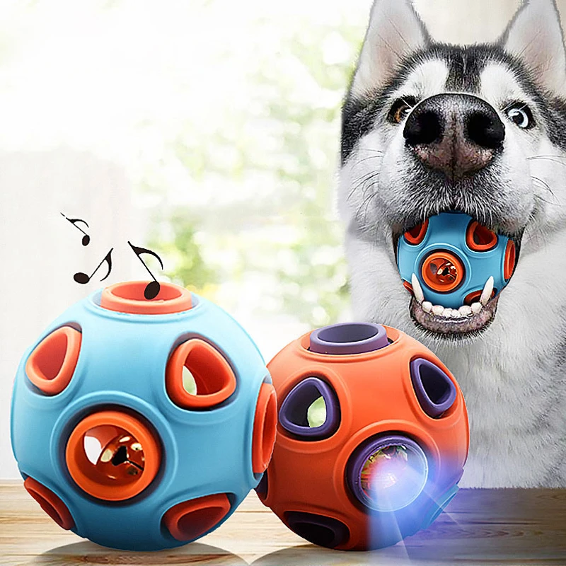 

Rubber Pet Dog Chew Toys Interactive Design Dog Ball Toy Funny Glowing Dog Ball Training with Bell Pets Supplies