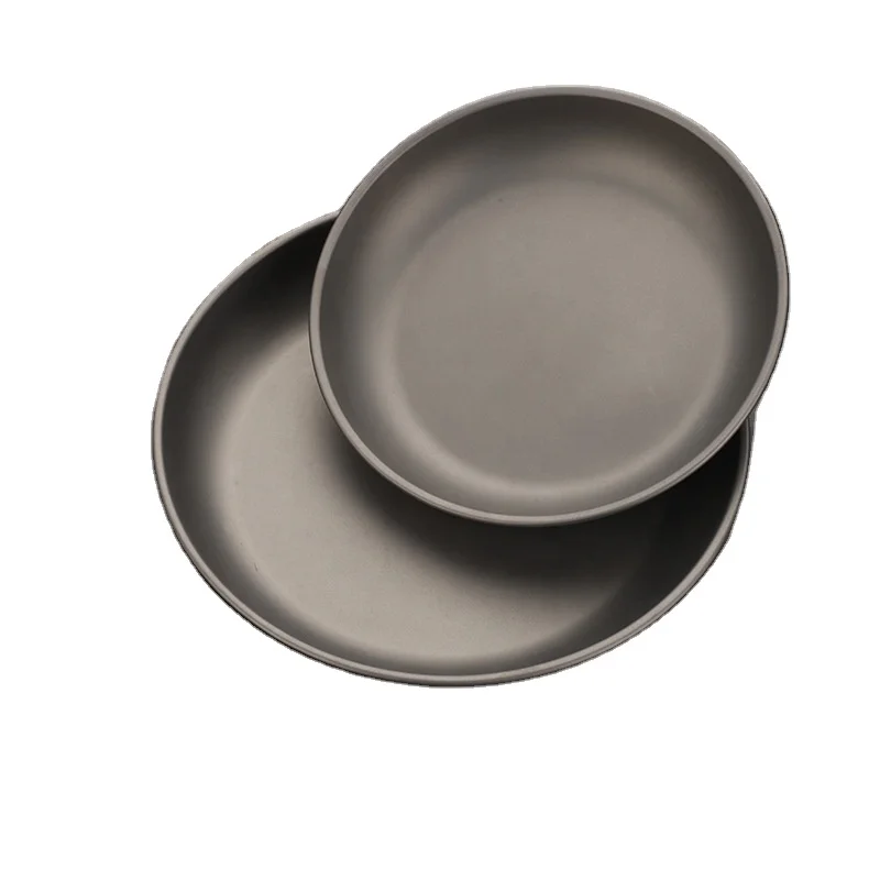 

Pure titanium tray camping travel tableware round plate titanium material Dinner Plates DISH