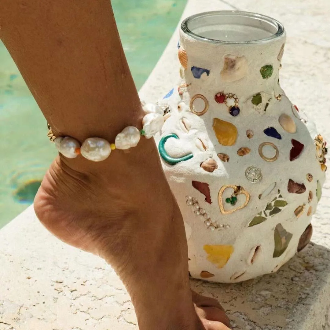 

2021 holiday beach sexy style handcraft freshwater pearl colorful beads bracelet anklet