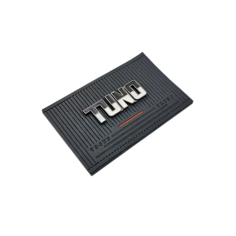 Quan zhou embossed branded logo custom metal pu leather patch label tag