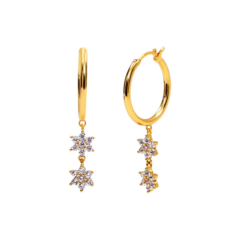 

QIANZUYIN Fashion 18K Gold Plated Color Diamond Hoop Earrings 925 Silver Stars Earrings For Women