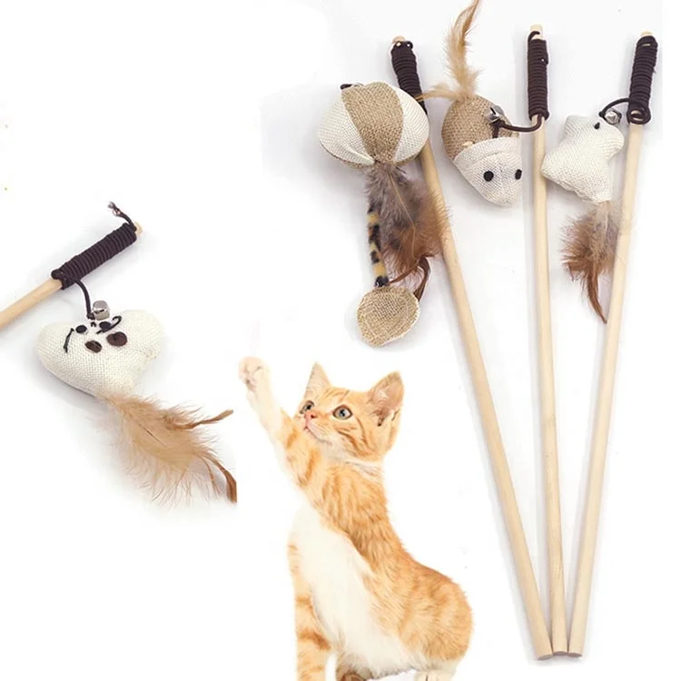 

Wholesale amazon wish best sell new products cat toy teaser laser cat teaser with fabric ribbon wood cat teaser, 1 colors