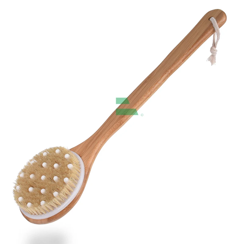 

TREESMILE massage Natural bath brush bamboo boar bristle long handle dry brush OEM logo brushes Factory have stock Good quality