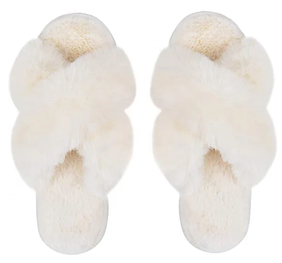

Fashion Women Vegan Faux Fur Slider Slippers, Open Toe Mule Fluffy House Slide Women Winter Slippers, Custom