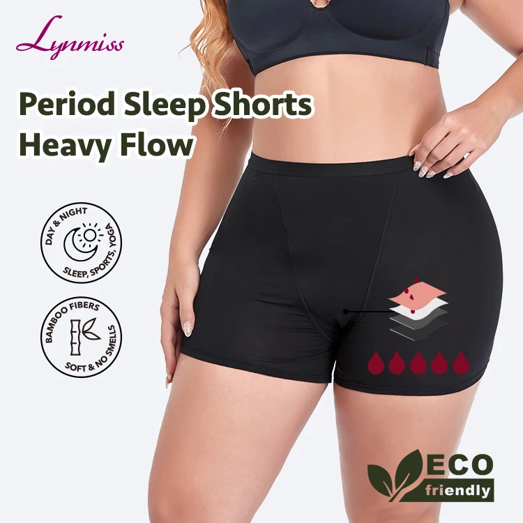 For Custom ODM 4-Layer for Panties for Heavy Flow High-Rise Leakproof Boyshort Wholesale Bamboo Menstrual