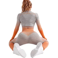 

New Knitted Hip Stretch Fitness long sleeve Seamless Yoga Set women gym clothing for Autumn and Winter