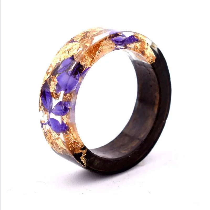 

High Quality Epoxy Resin Ring Handmade Clean Ocean Clear Resin Wood Ring for Mens Womens
